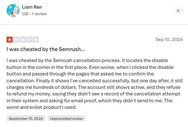 Trustpilot Semrush review 2